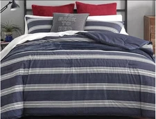 2Pc Nautica Craver Twin Duvet Cover Set Navy White stripe With Pillow Cover