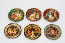 Vintage Italian Florentine Gilt Wood Round Handmade & Painted set of 6 1960 s