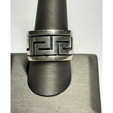 MEN'S 925 STERLING SILVER GREEK KEY DESIGN WIDE AND HEAVY BAND RING SKY