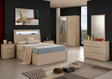 Romio Bed Oak – Modern Wooden Storage Bed Frame with LED Headboard