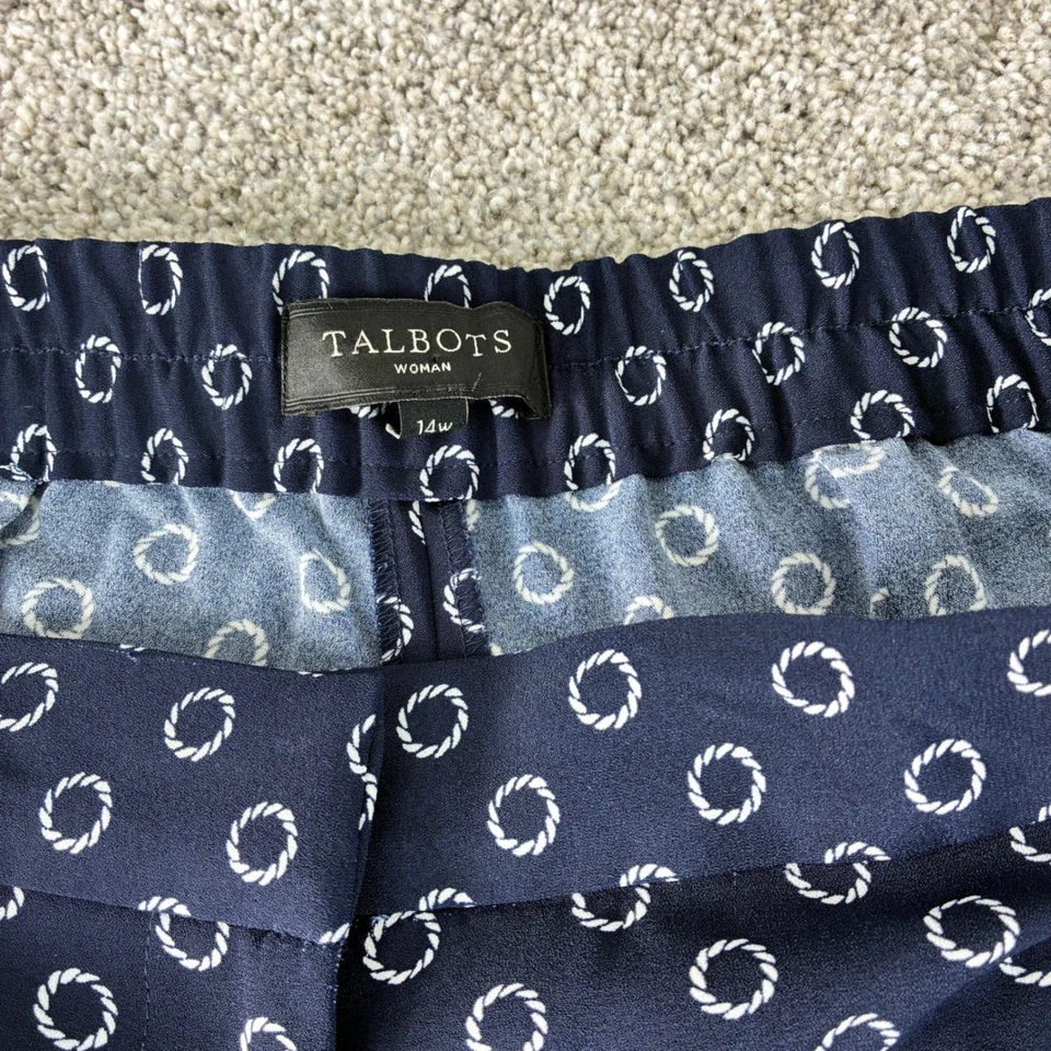 Женские эластичные штаны Talbots 14W темно-синие с белым принтом на талии без застежек цветущие - Изображение 3 из 4