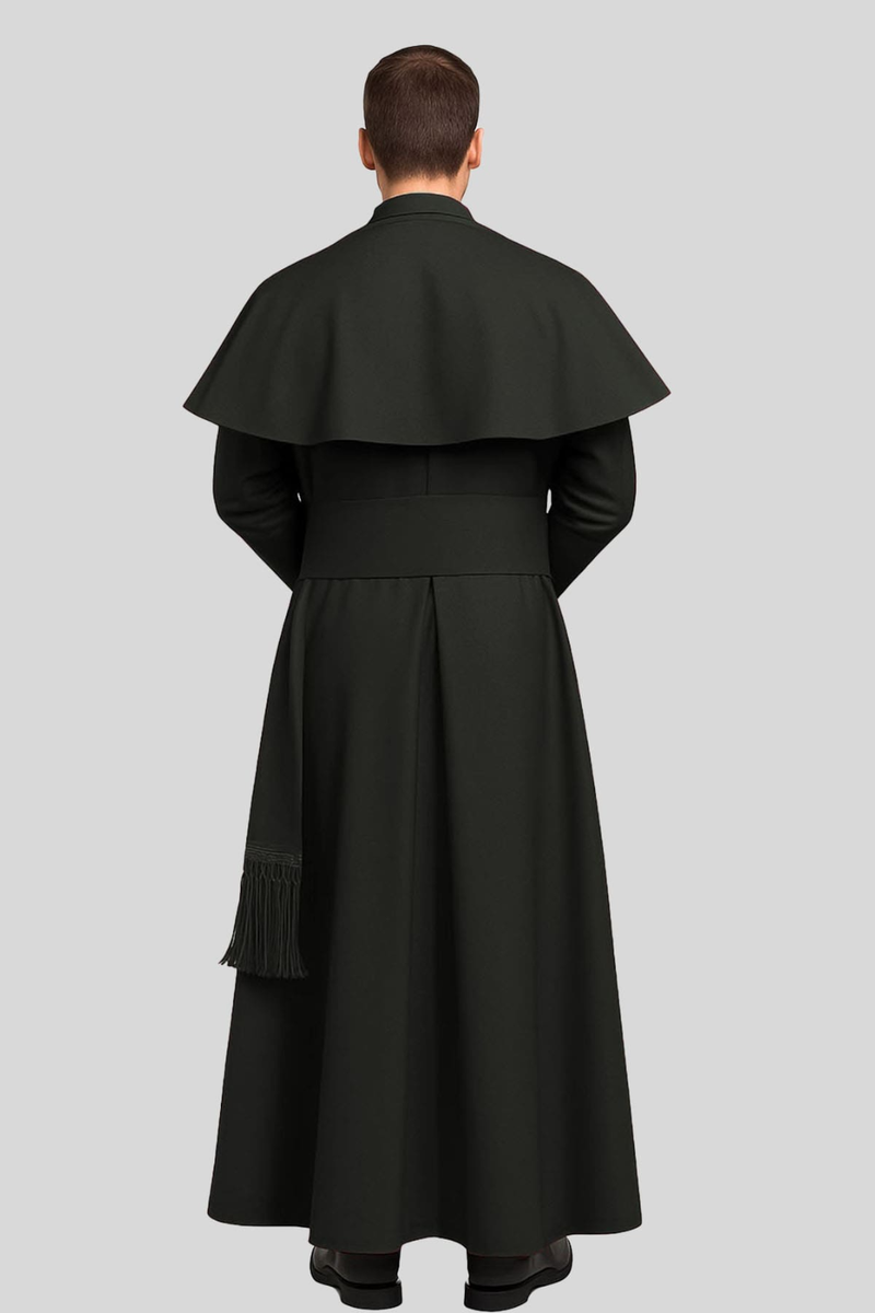 Classic Black Priest Cassock with 33 Buttons Front & Shoulder Cap