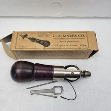 Vintage C.A. Myers Combination Leather Sewing Awl Original Box With 2  Needles