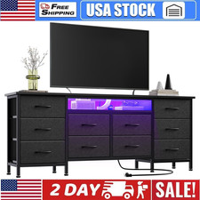 63 Inch 10-Drawer Dresser with LED Lights Power Outlets Wide Fabric Dresser