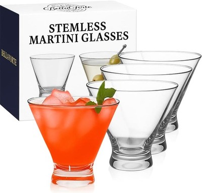 Stemless Plastic Martini Glasses Set of 4, 10oz Unbreakable Tritan Cocktail G...