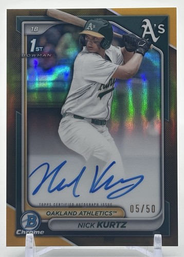 Nick Kurtz [Gold Refractor] #CPA-NK 2024 Bowman Draft Chrome Prospect Autograph card