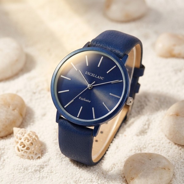Excellanc Uhr Damen Armbanduhr Analog Frauen Quarzuhr Girl Watch Kunstleder Blau-image