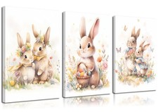 3pcs Easter Nursery Bunny Canvas Wall Art Children'S Room Girl Wall Decor Pic...