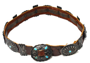 Old Pawn Navajo Brown Suede Ceramic Enameled Concho Belt P441-1_1200x1200.jpg?v=1770852134 main image 4