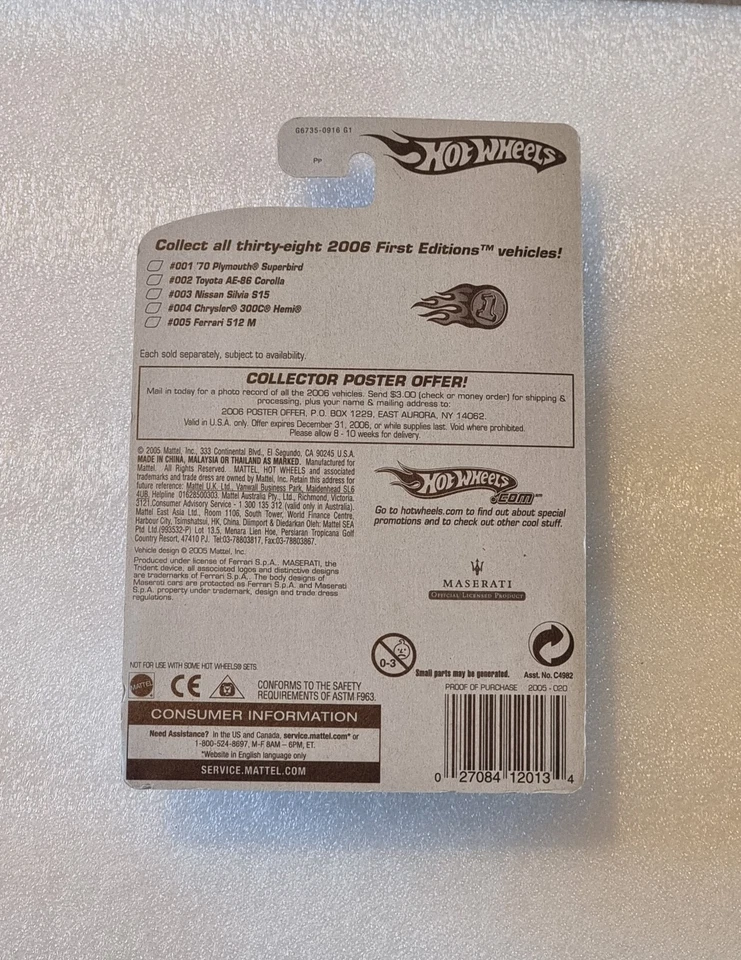 Hot Wheels Maserati MC-12 Primeras Ediciones Blanco Perla 2005 Súper Raro Foto 2 de 2