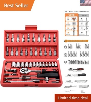 46 Pieces 1/4 inch Drive Socket Ratchet Wrench Set, with Bit Socket Set Metri...