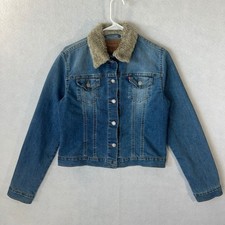 Levi's Women's M Denim Trucker Jacket Blue Button Sherpa Fur Trim 90s Y2k