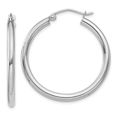 14 Karat Weißgold Creolen Damen polierte Oberfläche Riegelverschluss klassisch minimalistisch