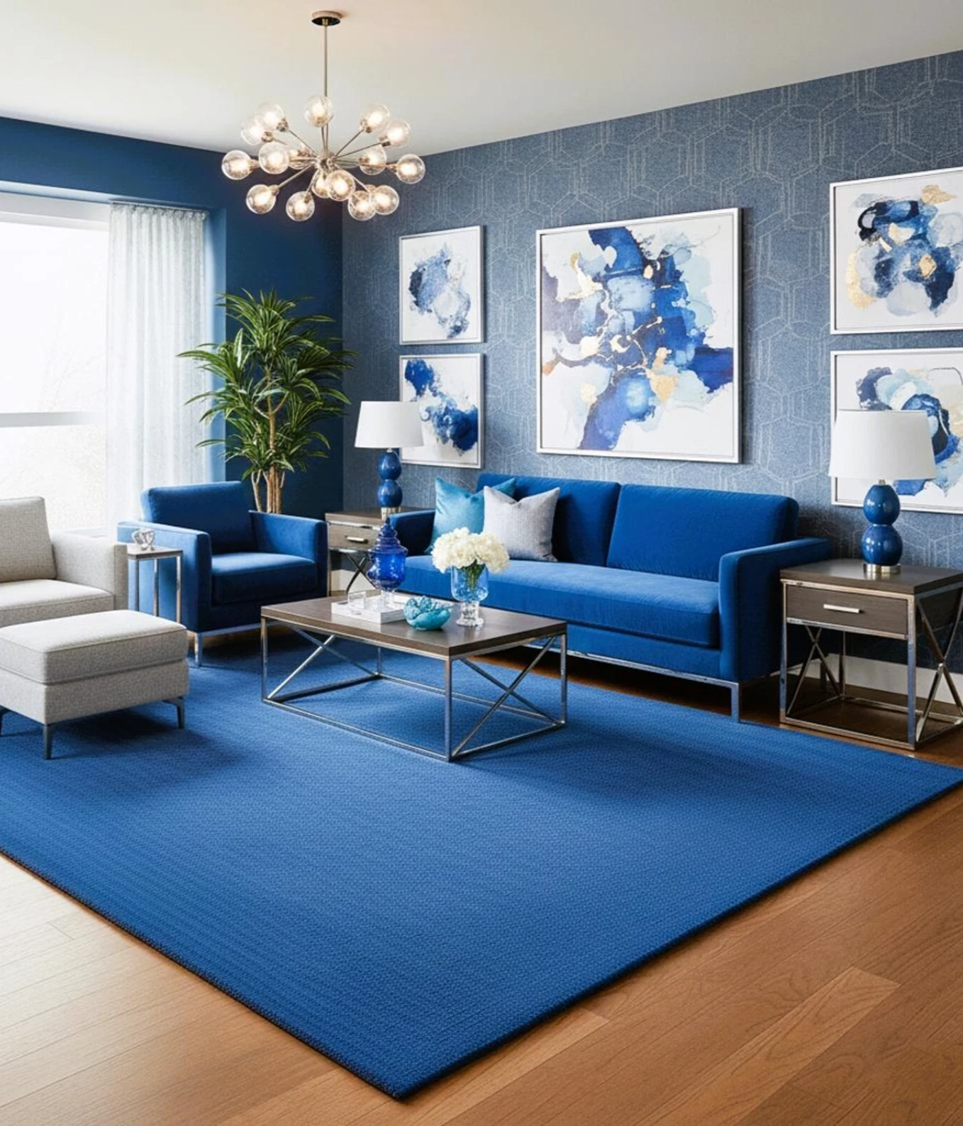 Hand Tufted New Zealand Wool Rug, Modern Abstract Blue Area Carpet