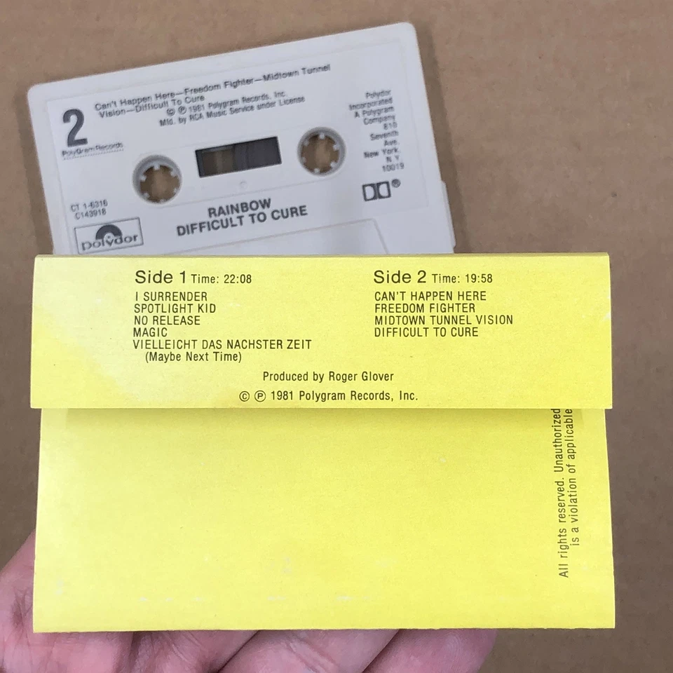 RAINBOW Cassette Tape 80s Metal DIFFICULT TO CURE BLACKMORE RARE CLUB EDITION Foto 4 de 4