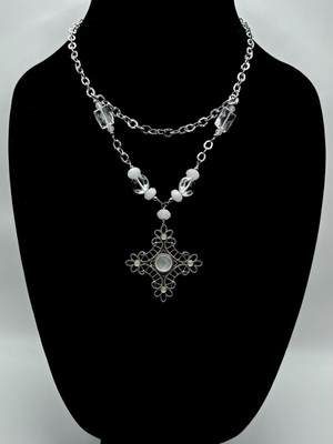 Studio Barse Natural Quartz Layered Silver-Tone Filagree Cross Necklace