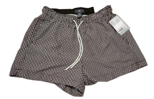H&M Men's Swimsuit Black With White I Pattern. Small NWT. 28" Waist 2" inseam.