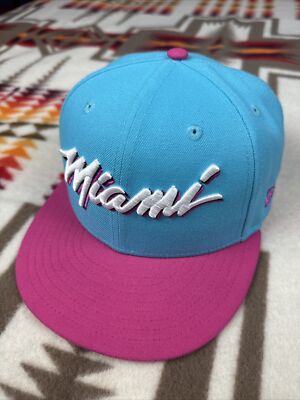 Miami Heat Hat Cap Snap Back Blue Pink South Beach Vice Basketball