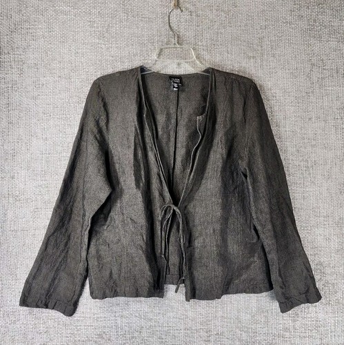 Eileen Fisher Tie Front Linen Blend Jacket Womens Large Brown Lagenlook
