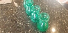Set Of 3 Crackle Green Glass Vases 6" Retro Look - Home Decor Vase Floral 70's