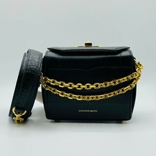 Alexander McQueen Black Crocodile Embossed Le...