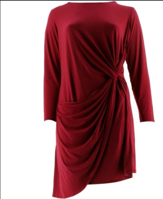 H by Halston - Halston Long Slv Drape Knit Dress Knot Women's Wine Red Sz 4  | eBay
