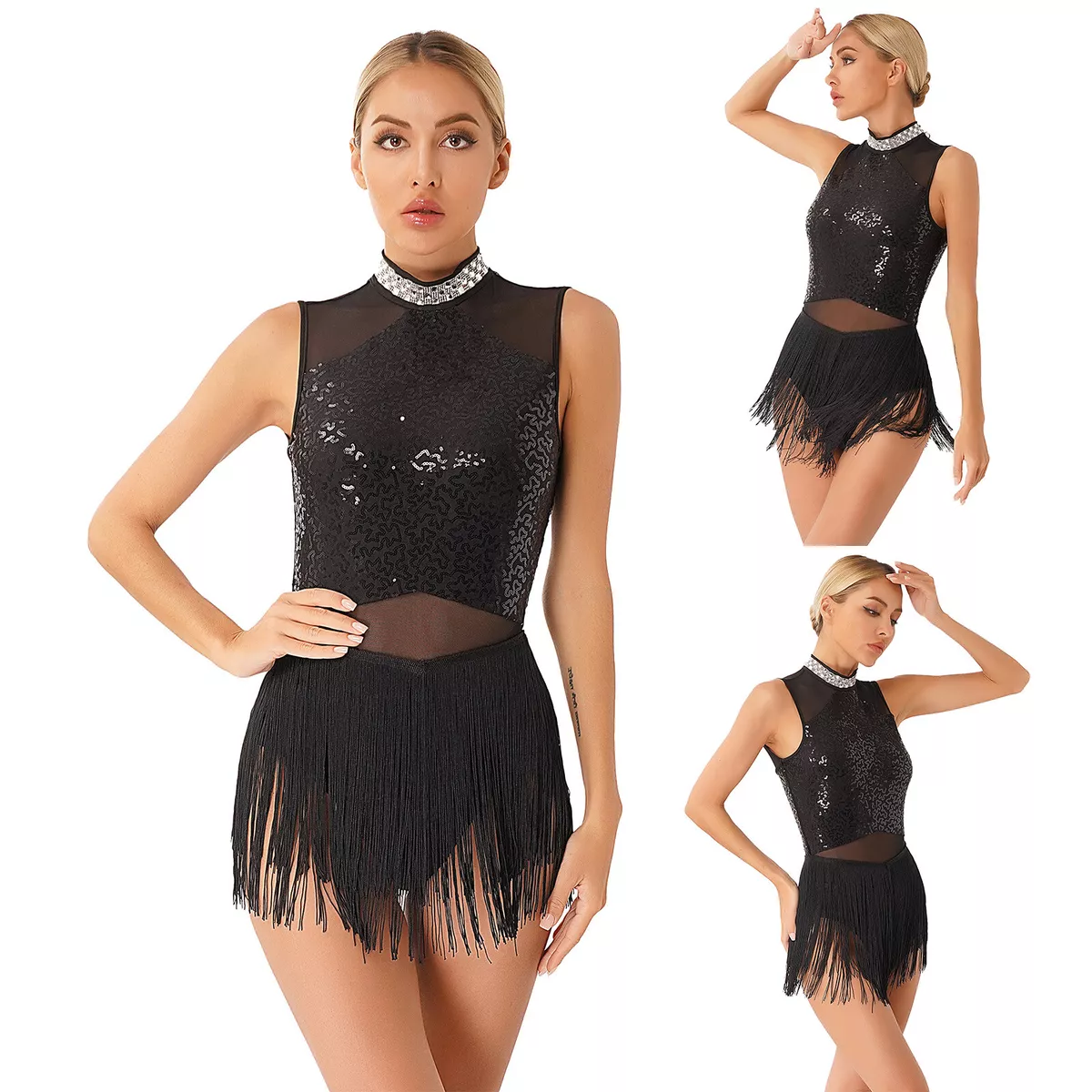 Women's Sequins Tassel Latin Dance Costume Samba ChaCha Rumba