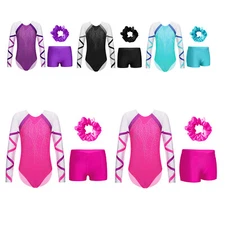 Kids Girls Bodysuit And Bottoms V-front Waistband Rompers Contract Color Bike