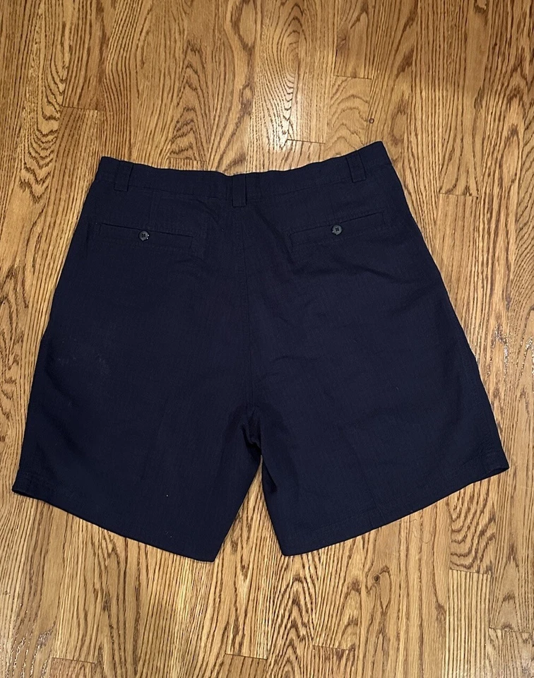 Pantalones Cortos Para Hombre ~ Azul Marino Ligeros Plisados J Caqui Vestido Pantalones Cortos Usados en Excelente Condición Talla 36 Foto 3 de 3