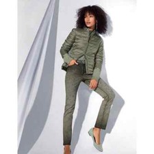 Nwot Madeleine Quilted Jacket Sage Green Size 16 Puffer Full Zip Ruffle Back