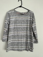 T By Talbots Womens Gray Striped Sweater Shirt Pastel Size XS Button Up Back