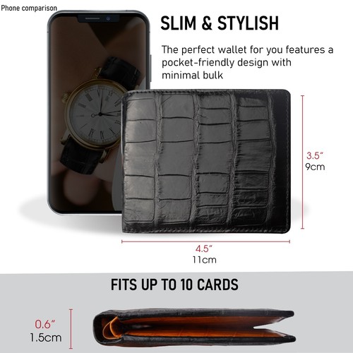Real Crocodile/Ostrich Bifold Leather Wallet Men's Credit Card Wallet RFID Block - Picture 105 of 141