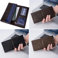 RFID Blocking Men's Bifold Leather Card Holder Purse Suit Long Wallet Checkbook