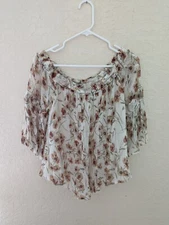 Lucky Brand Sheer Layered Floral Top with Flowing Bell Sleeves, Size S