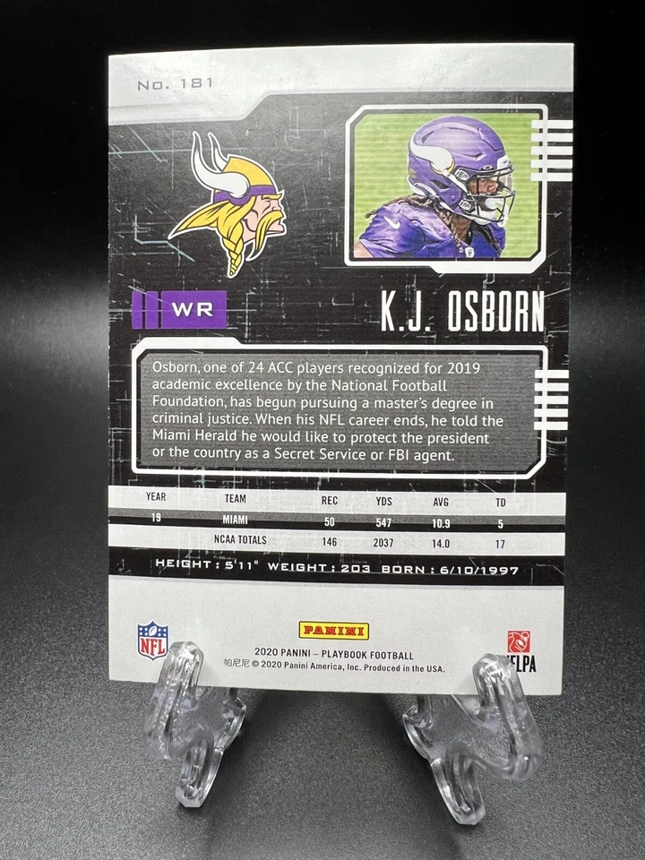 2020 Panini Playbook - Rookies K.J. Osborn #181 (RC) Vikings - Image 2 of 2