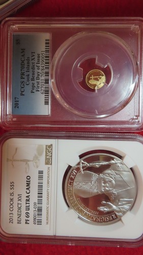 2017 & 2013 Pope Benedict XVI .999 Gold & Silver CoinsCook Island NGC PR70 PR69 - Picture 2 of 12