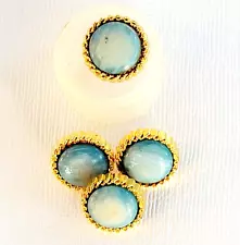 1986 Clouded Turquoise Blue Gold Shank Button The Collection by La Mode New 3/8"
