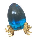 Vintage Paperweight Signed Janis Art Glass Glass Egg Resting On A Gold Frogs — photo 2