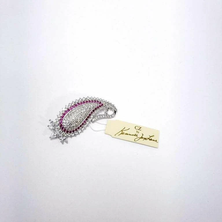 Broche prendedor Kenneth Jay Lane KJL CZ adornado pavé cristal motivo cachemira Foto 3 de 3