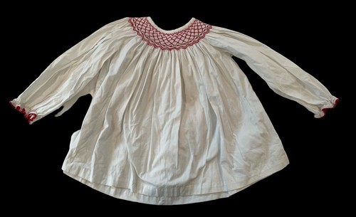 Shrimp & Grits Kids Baby Girls Red White Smocked Neckline Cuff Dress Size 6 - Picture 2 of 16