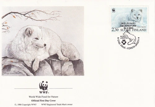 FINLAND 1993 FIRST DAY COVERS, WORLD WILDLIFE FUND, ALOPEX LAGOPUS, WINTER WHITE