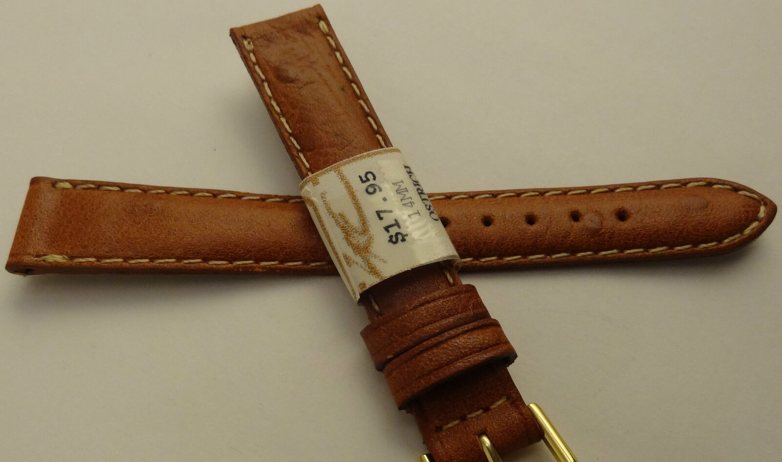 ZRC Made in France Tan Ostrich Calf 14mm Watch Band Pointed Gold Buckle