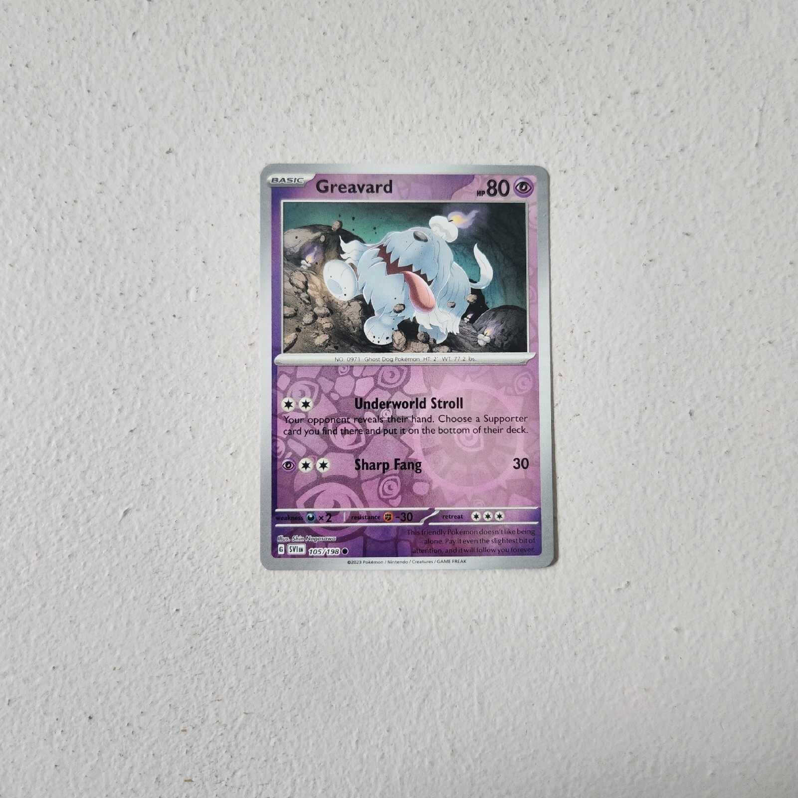 Greavard 105/198 Scarlet & Violet Reverse Holo Common Pokemon Card 2023