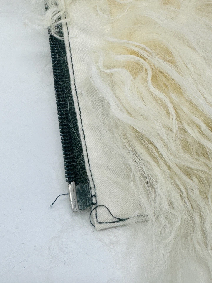 "Disfraz de piel de oveja mongola cuello capucha cremallera pieza de disfraz de piel blanca 6 x 28""" Foto 4 de 4