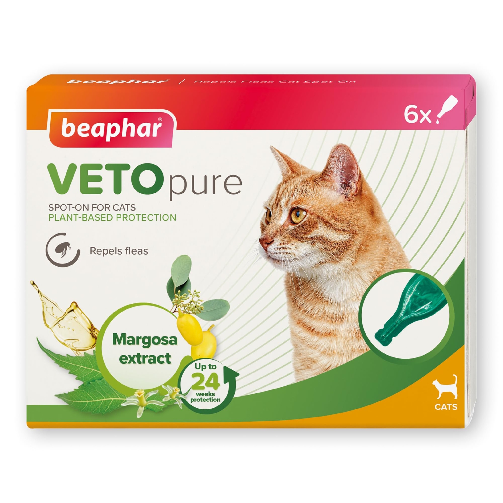 Beaphar – VETOpure Flea Spot On for Cats 6 pipettes –Plant-Based Protection –...