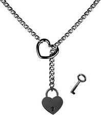 Heart O-Ring Slip Chain Necklace Punk Rock Stainless Steel Cuban Long Necklac...