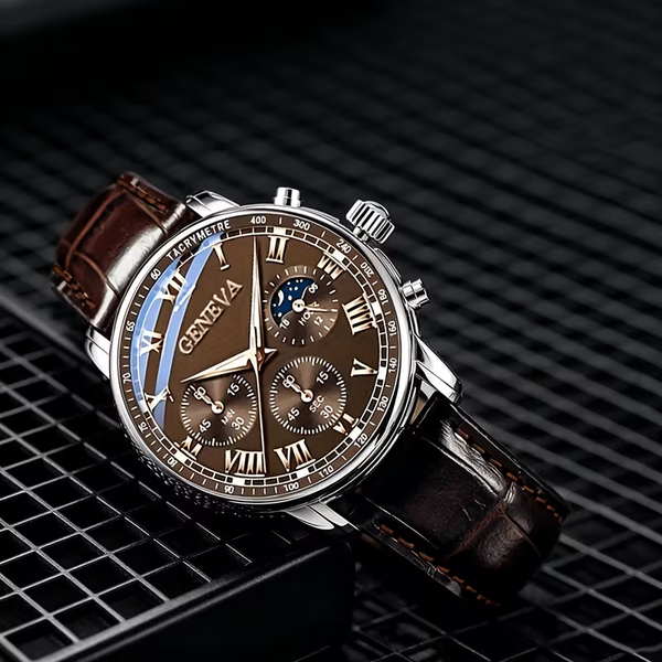 Reloj de lujo para hombre con correa de piel sintética, esfera redonda, casual de negocios, regalo 4