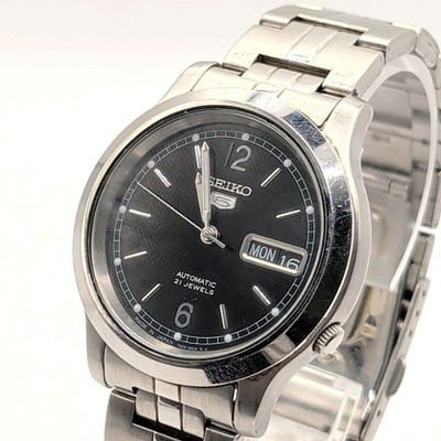 Seiko 5 7S26-02J0 Automatic 21 Jewels Exhibition Back Navy Blue Dial Mens Watch