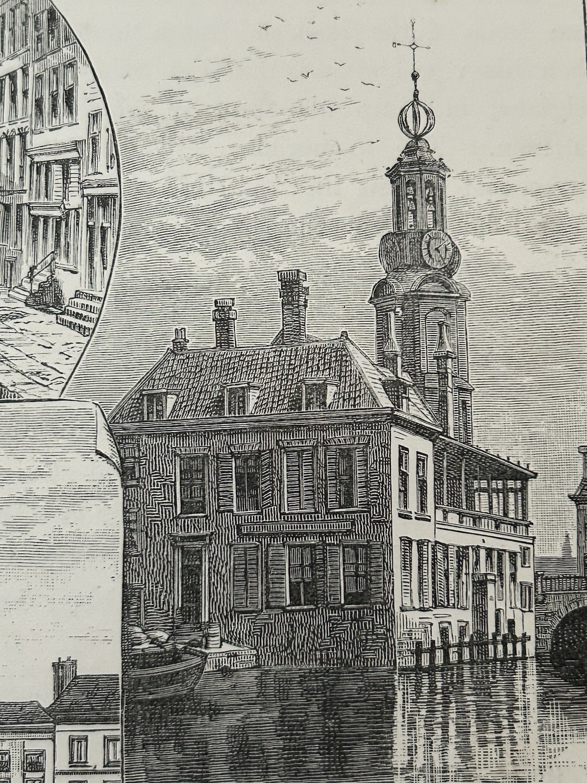 Antique Print 1880 Amsterdam Mint Tower Dam Square Dutch Architecture Engraving