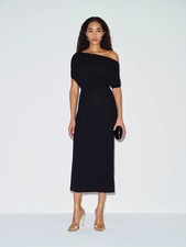 NEW Reformation Iris Knit Dress Sz M. Black Off Shoulder Midi Wedding Minimalist